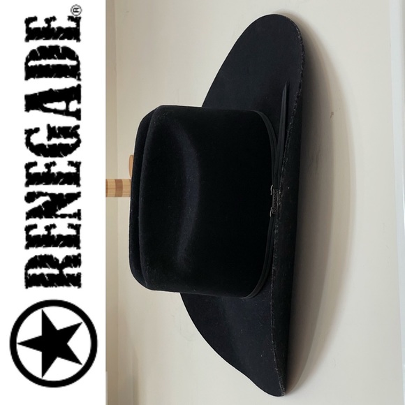 RENEGADE ⭐️ western black felt cowboy cattleman hat, 55cm circumference - Picture 3 of 16